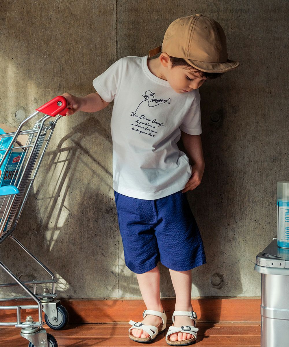 Children's clothing boy 100 % cotton trumpet player & logo embroidery T -shirt off -white (11) Model image up