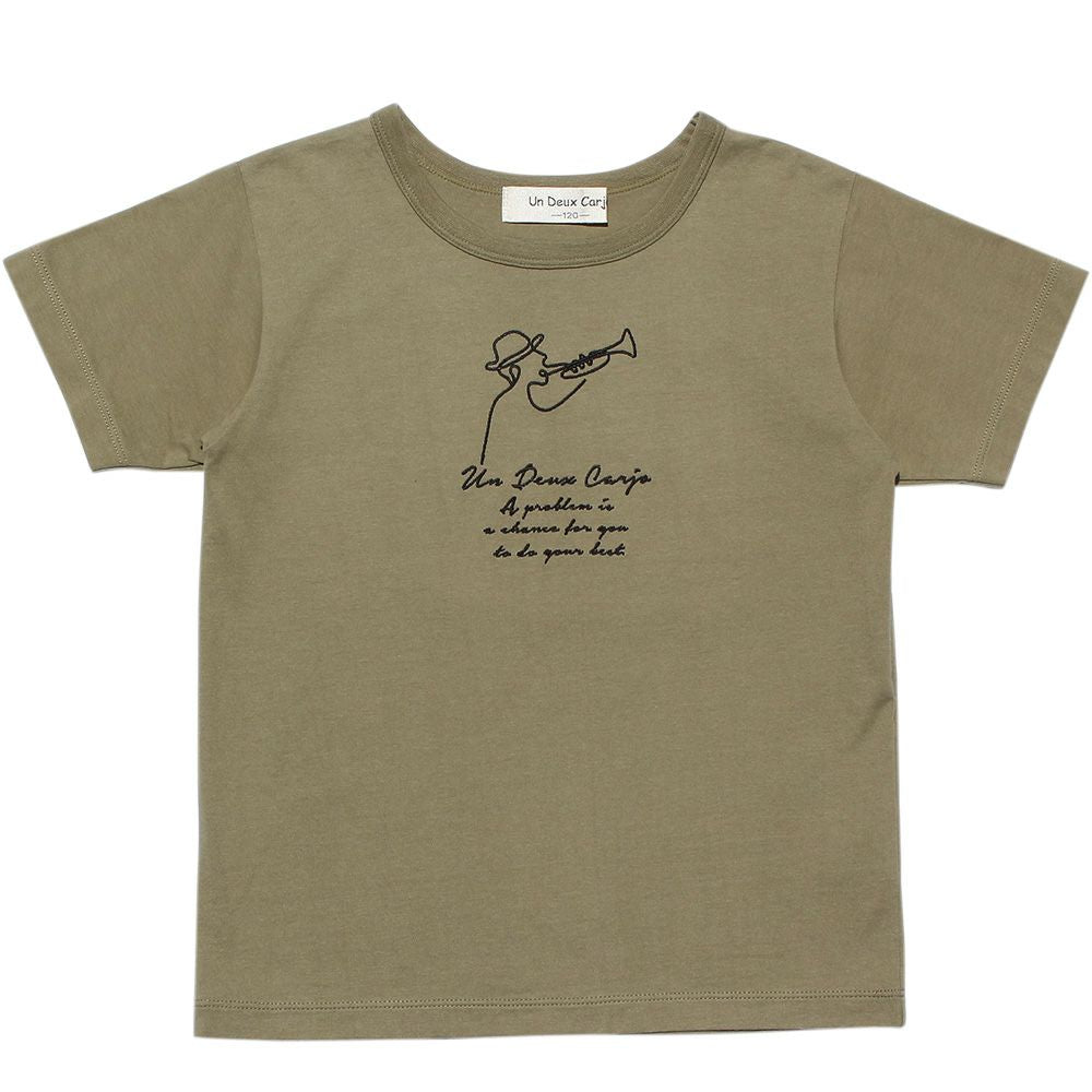Children's clothing boy 100 % cotton trumpet player & logo embroidery T -shirt khaki (82) front