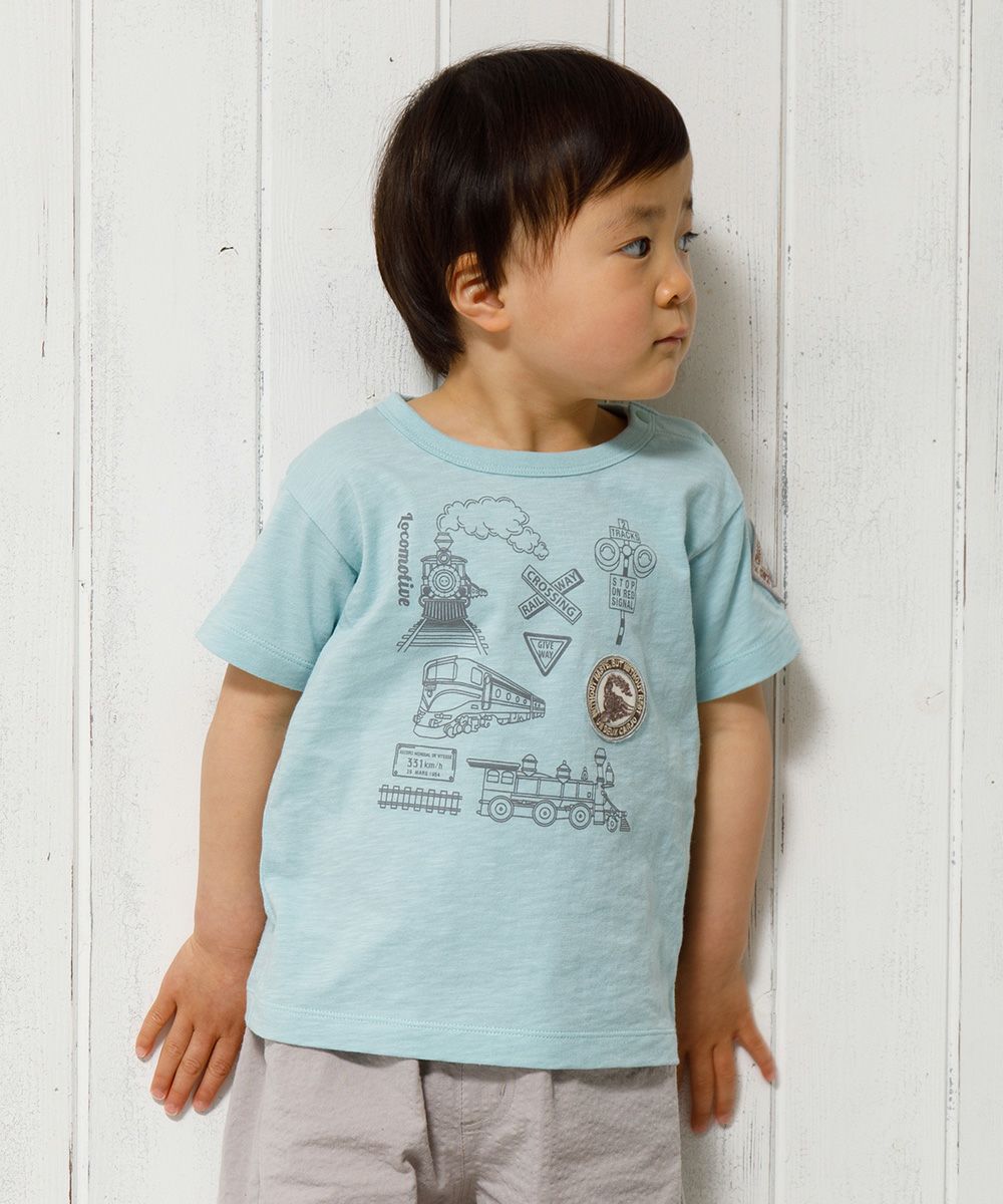 Baby size 100 % cotton vehicle series train print T -shirt Green model image up