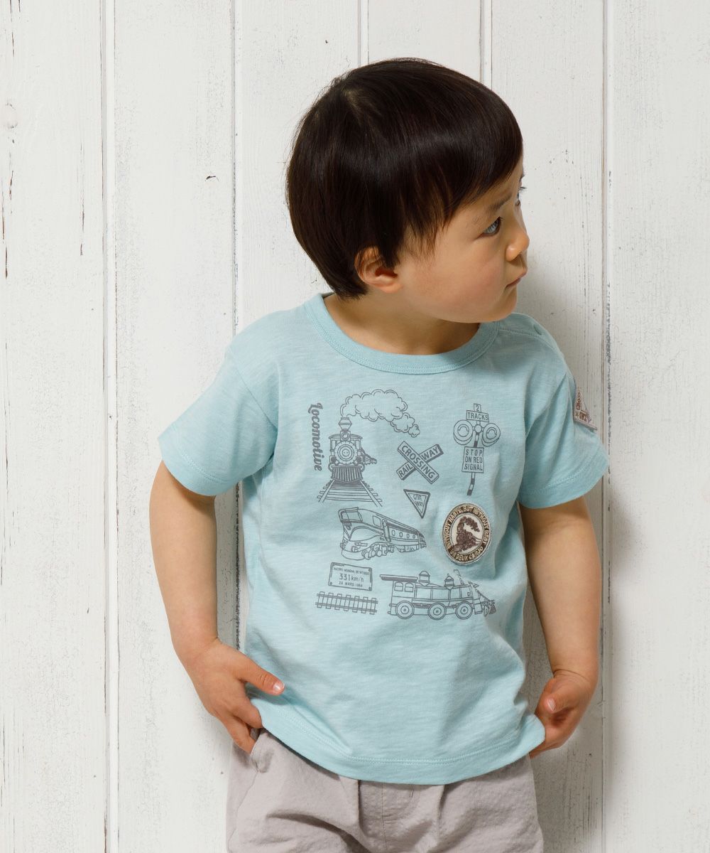 Baby size 100 % cotton vehicle series train print T -shirt Green model image 4