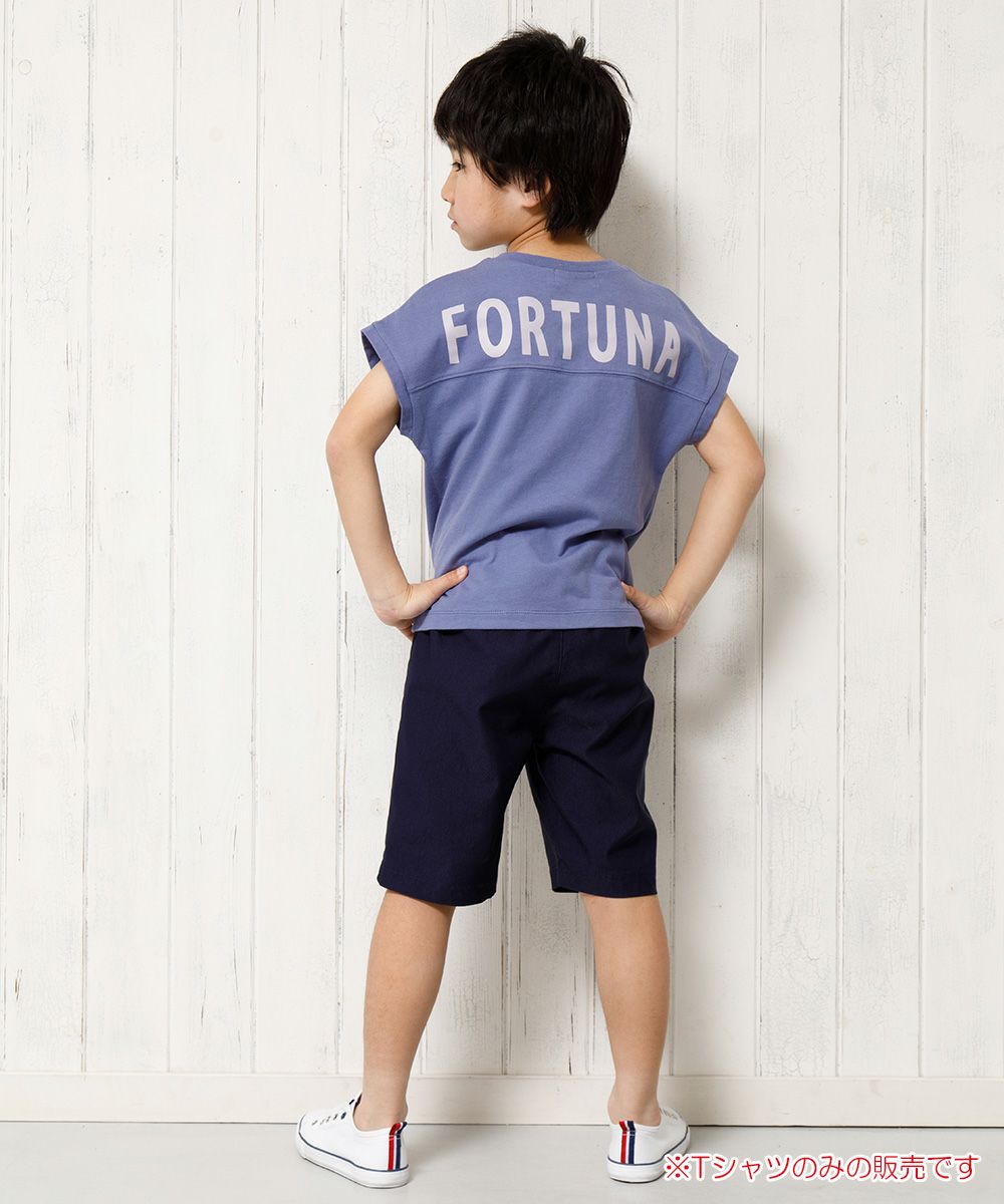 Children's clothing boy 100 % cotton back logo print loose silhouette T -shirt purple (91) model image whole body