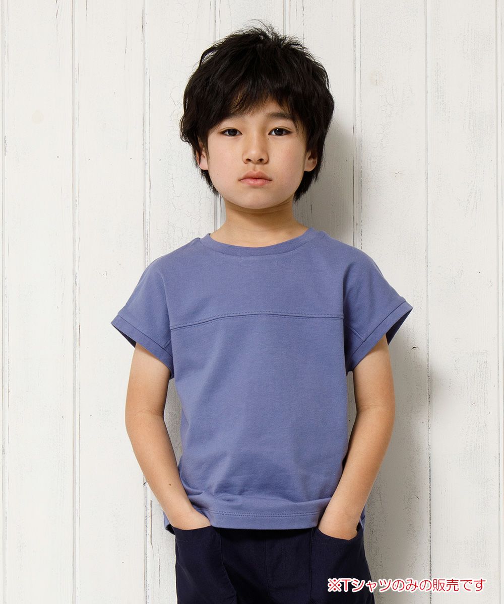 Children's clothing boy 100 % cotton back logo print loose silhouette T -shirt purple (91) model image 1