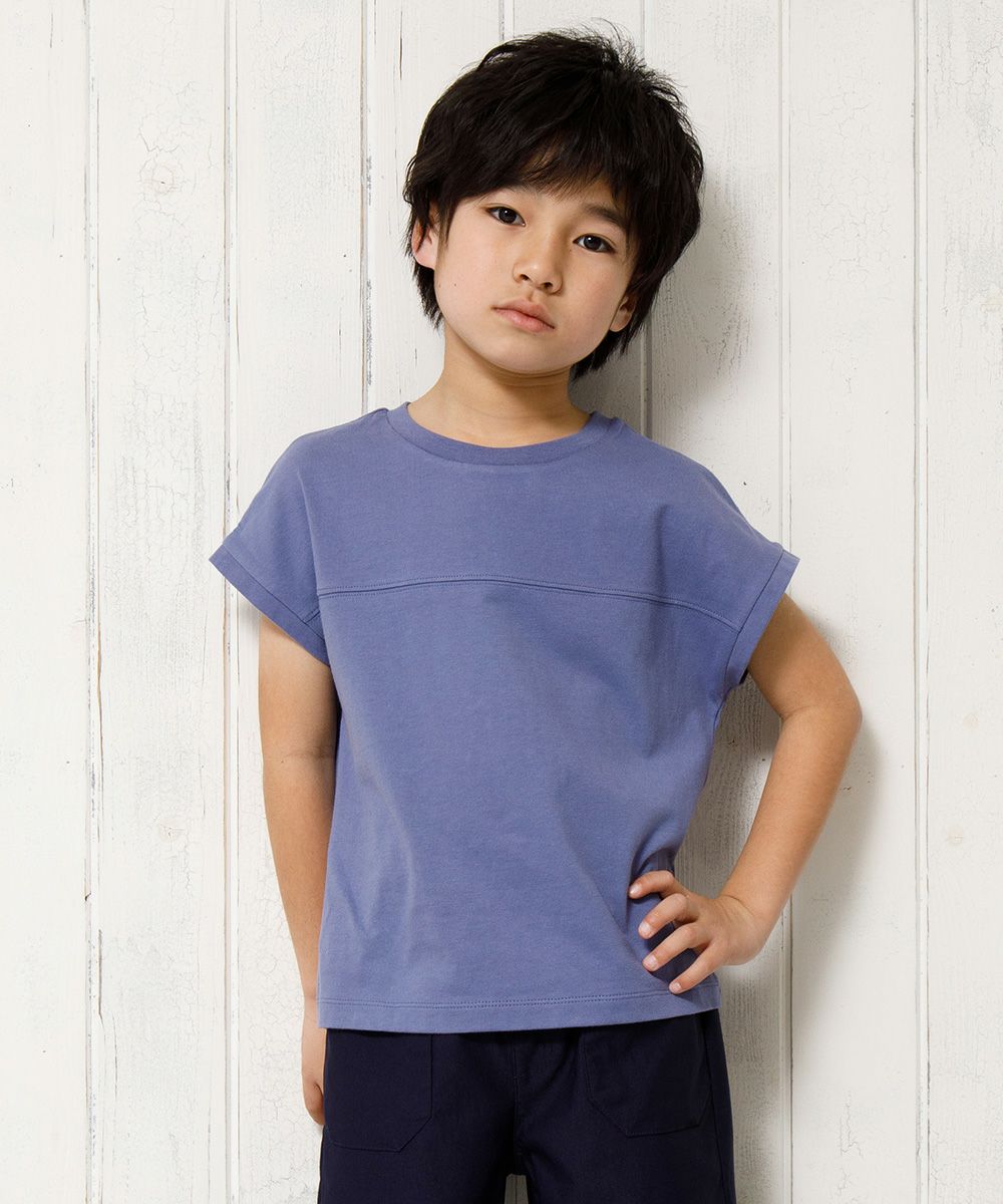 Children's clothing boy 100 % cotton back logo print loose silhouette T -shirt purple (91) model image 4