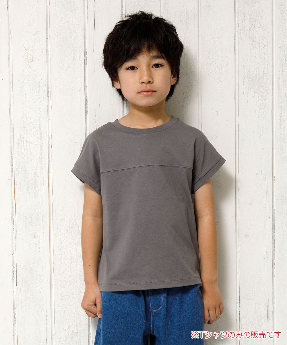 Children's clothing boy 100 % cotton back logo print loose silhouette T -shirt charcoal gray (93) model image 1