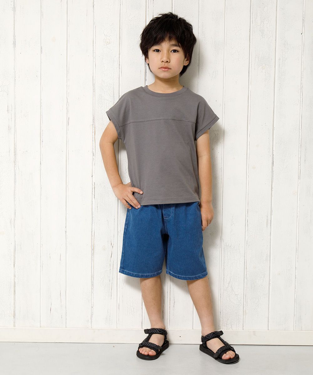 Children's clothing boy 100 % cotton back logo print loose silhouette T -shirt charcoal gray (93) model image 2