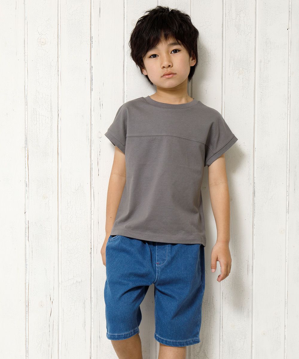 Children's clothing boy 100 % cotton back logo print loose silhouette T -shirt charcoal gray (93) model image 3