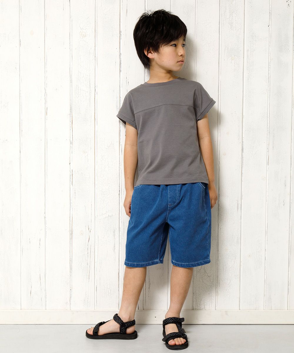Children's clothing boy 100 % cotton back logo print loose silhouette T -shirt charcoal gray (93) model image 4