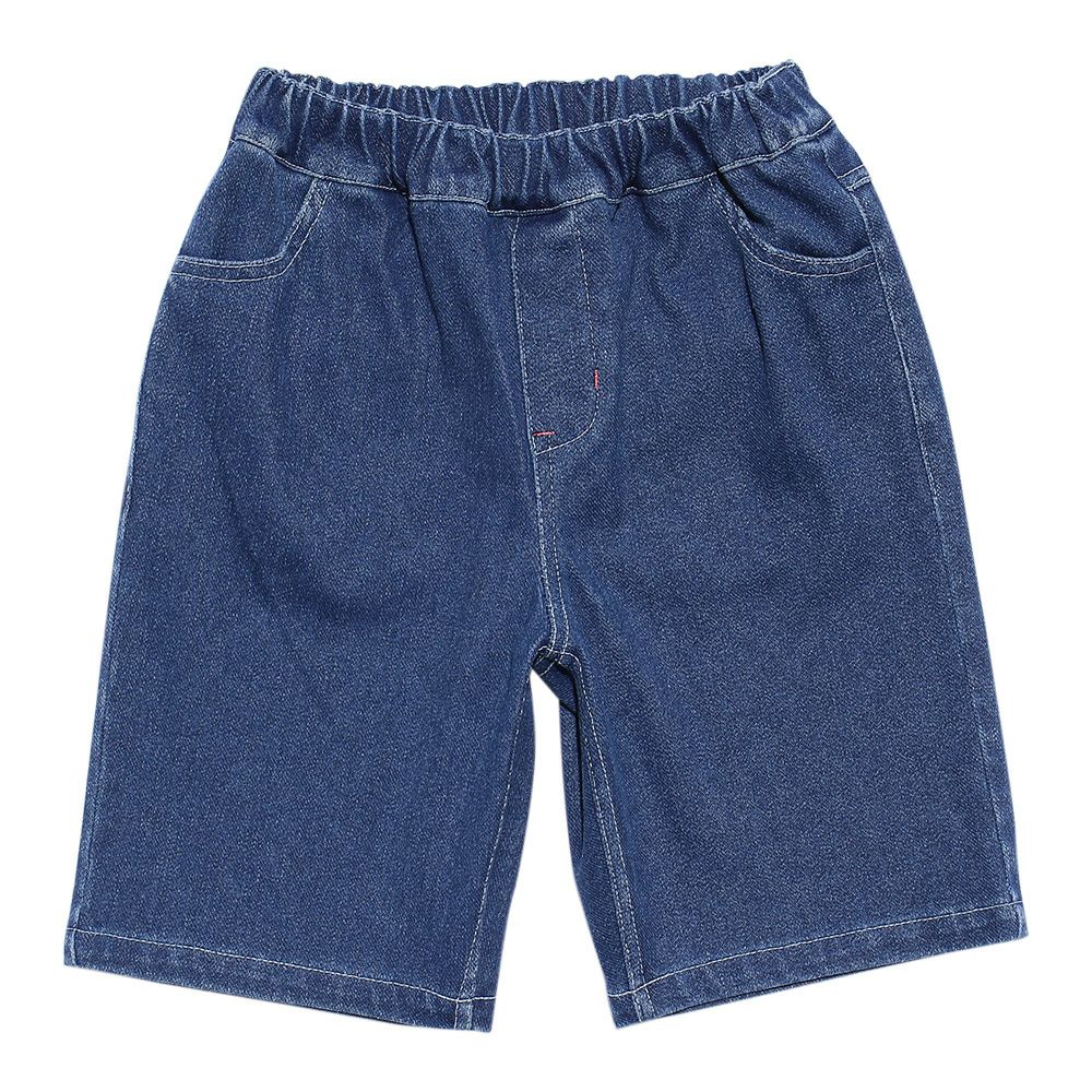 Knit denim shorts with original logoowappen pocket Blue front