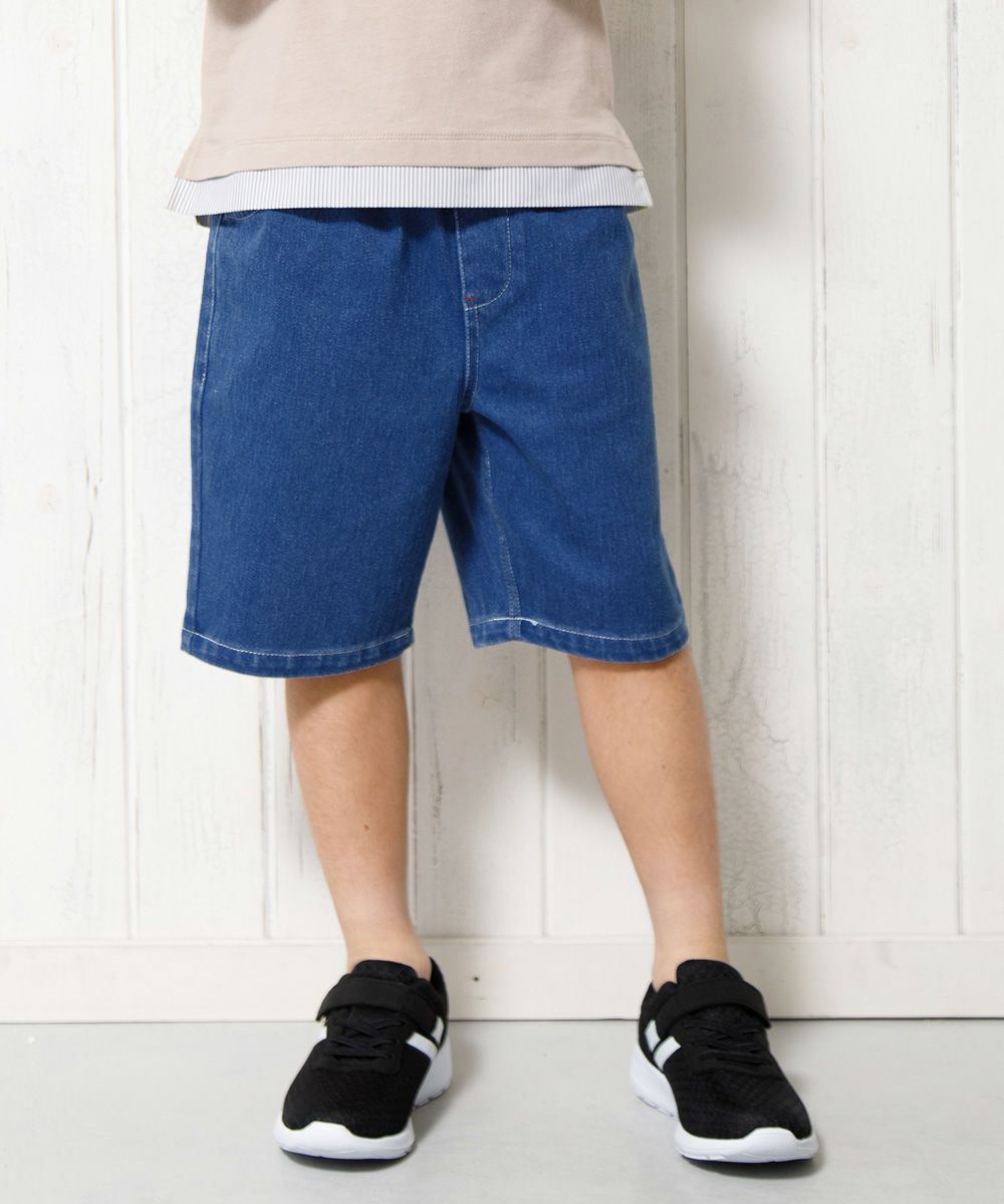 Knit denim shorts with original logoowappen pocket Blue model image up