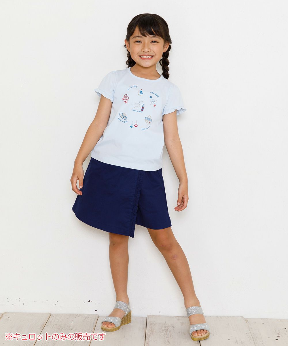 Children's clothing girl rap frills skirt style culotto pants navy (06) model image whole body