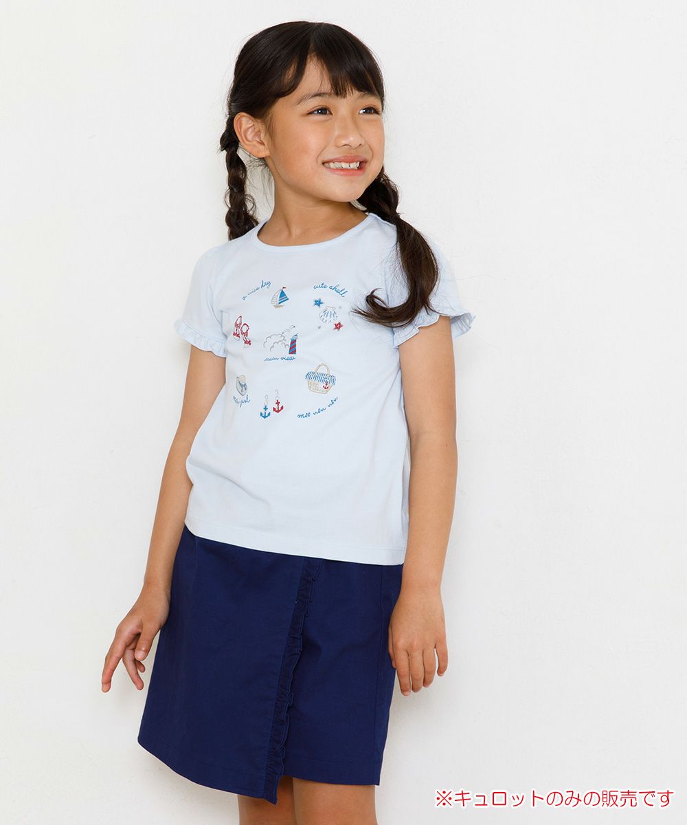 Children's clothing girl rap frills skirt style culotto pants navy (06) model image 1