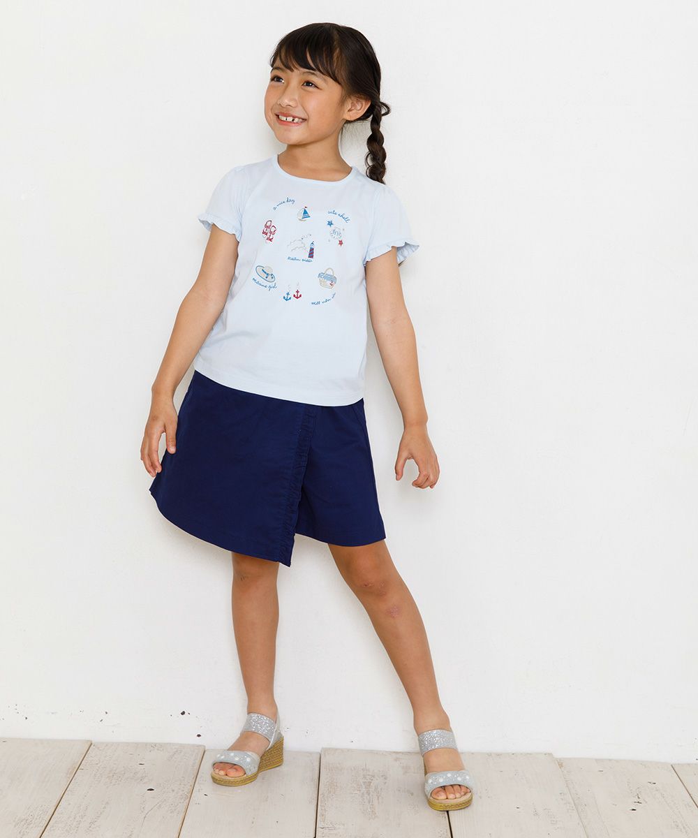 Children's clothing girl rap frills skirt style culotto pants navy (06) model image 3
