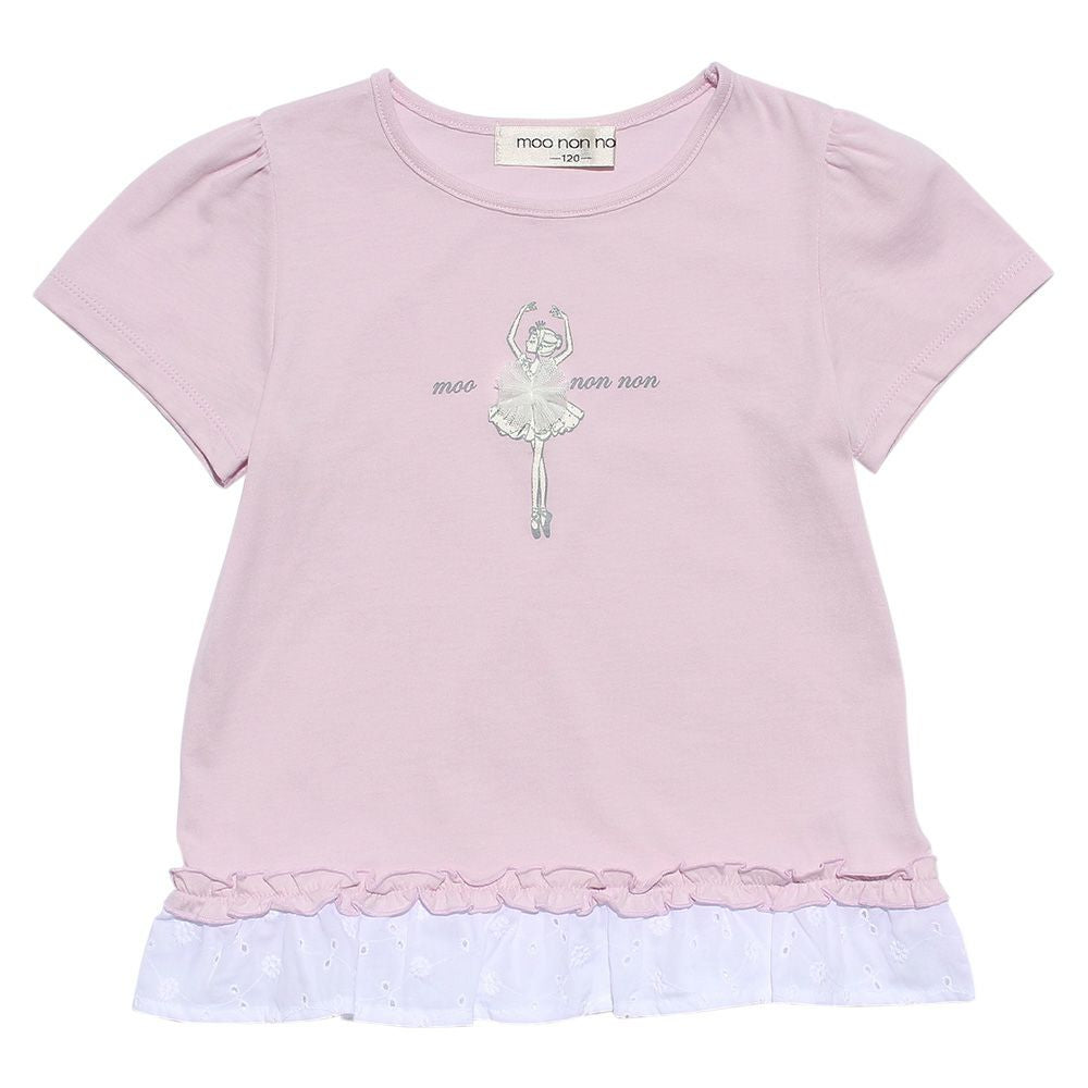 100 % cotton Ballerina print T -shirt with frills Pink front