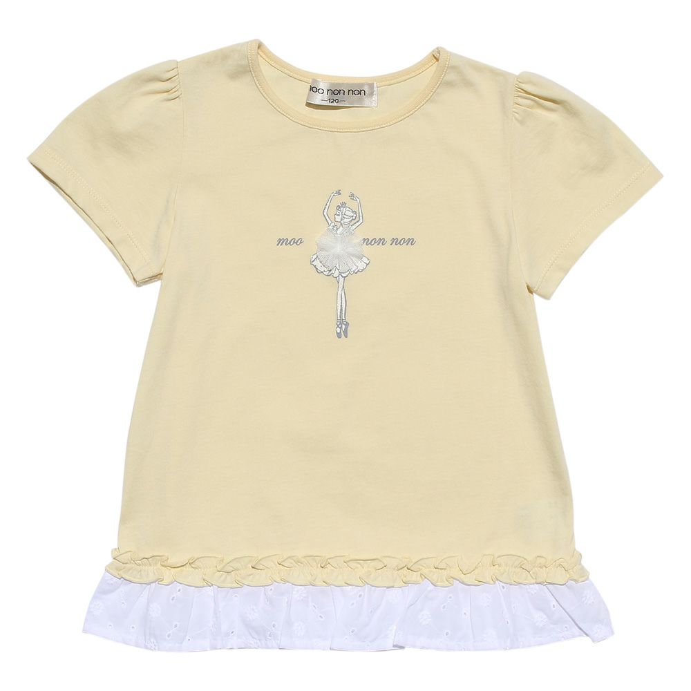 100 % cotton Ballerina print T -shirt with frills Yellow front