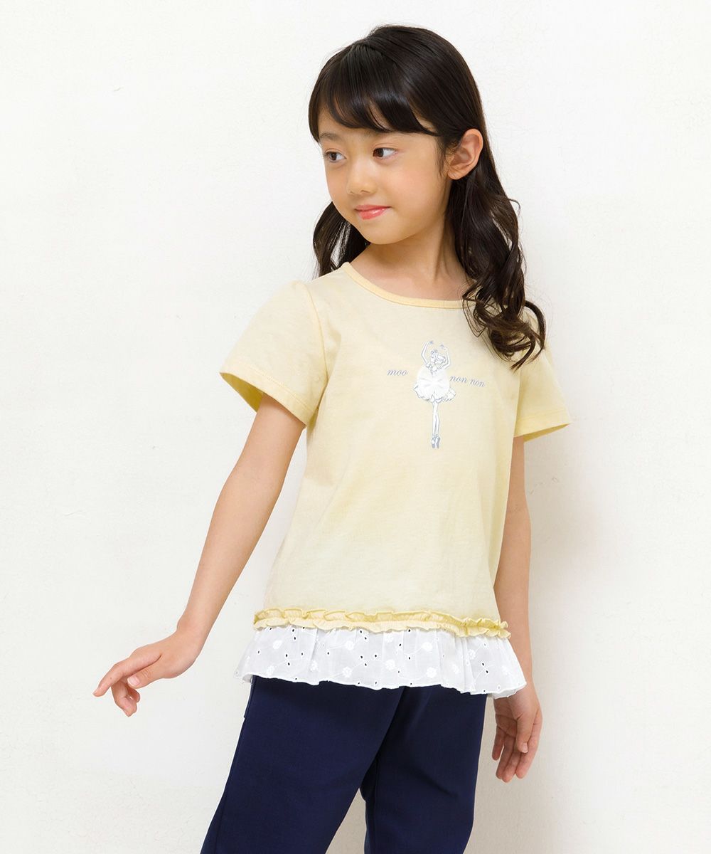 100 % cotton Ballerina print T -shirt with frills Yellow model image 3