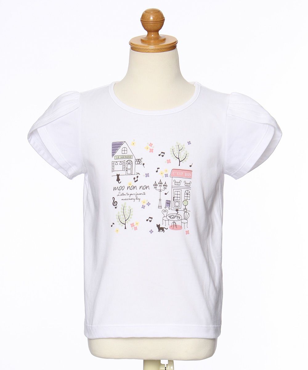 100 % cotton tulip sleeve cafe print T -shirt Off White torso