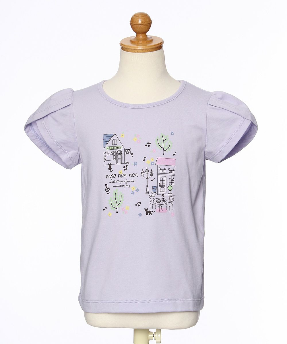 100 % cotton tulip sleeve cafe print T -shirt Purple torso