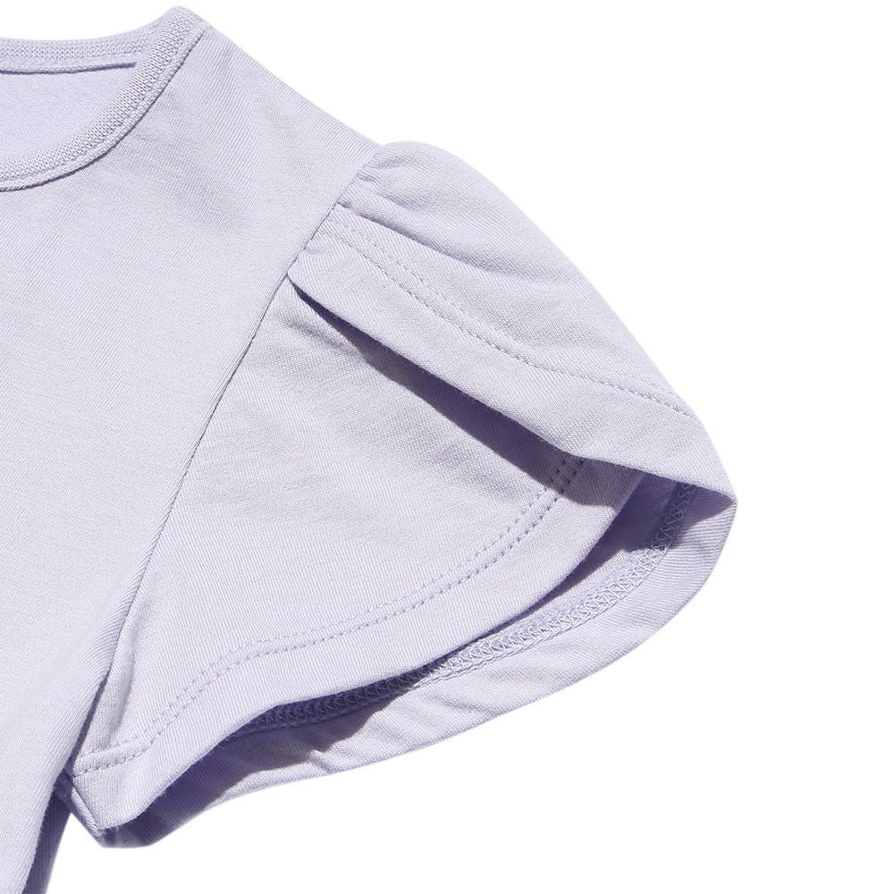 100 % cotton tulip sleeve cafe print T -shirt Purple Design point 2