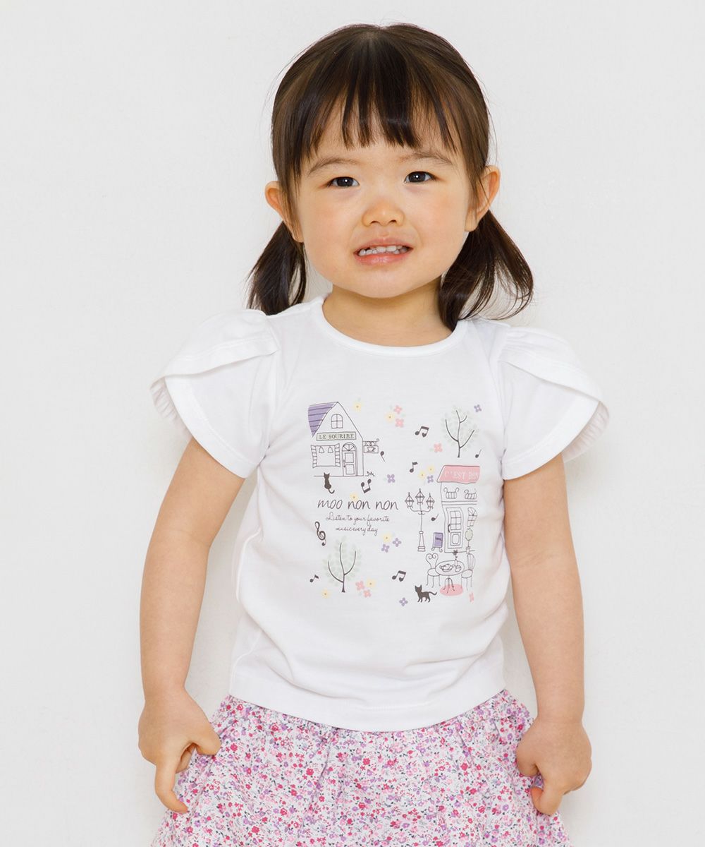 Baby size 100 % cotton tulip sleeve cafe print T -shirt Off White model image 3