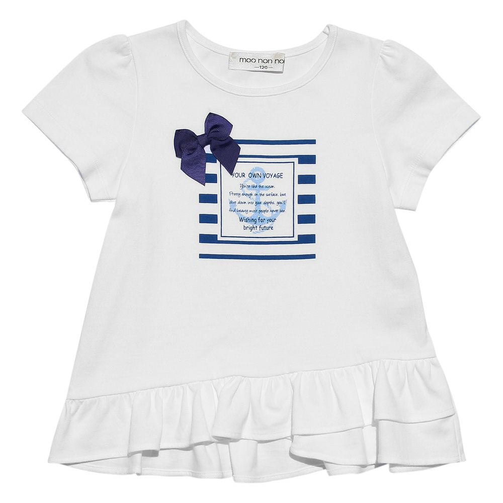 Marine style T -shirt with ribbon & frills Off White front