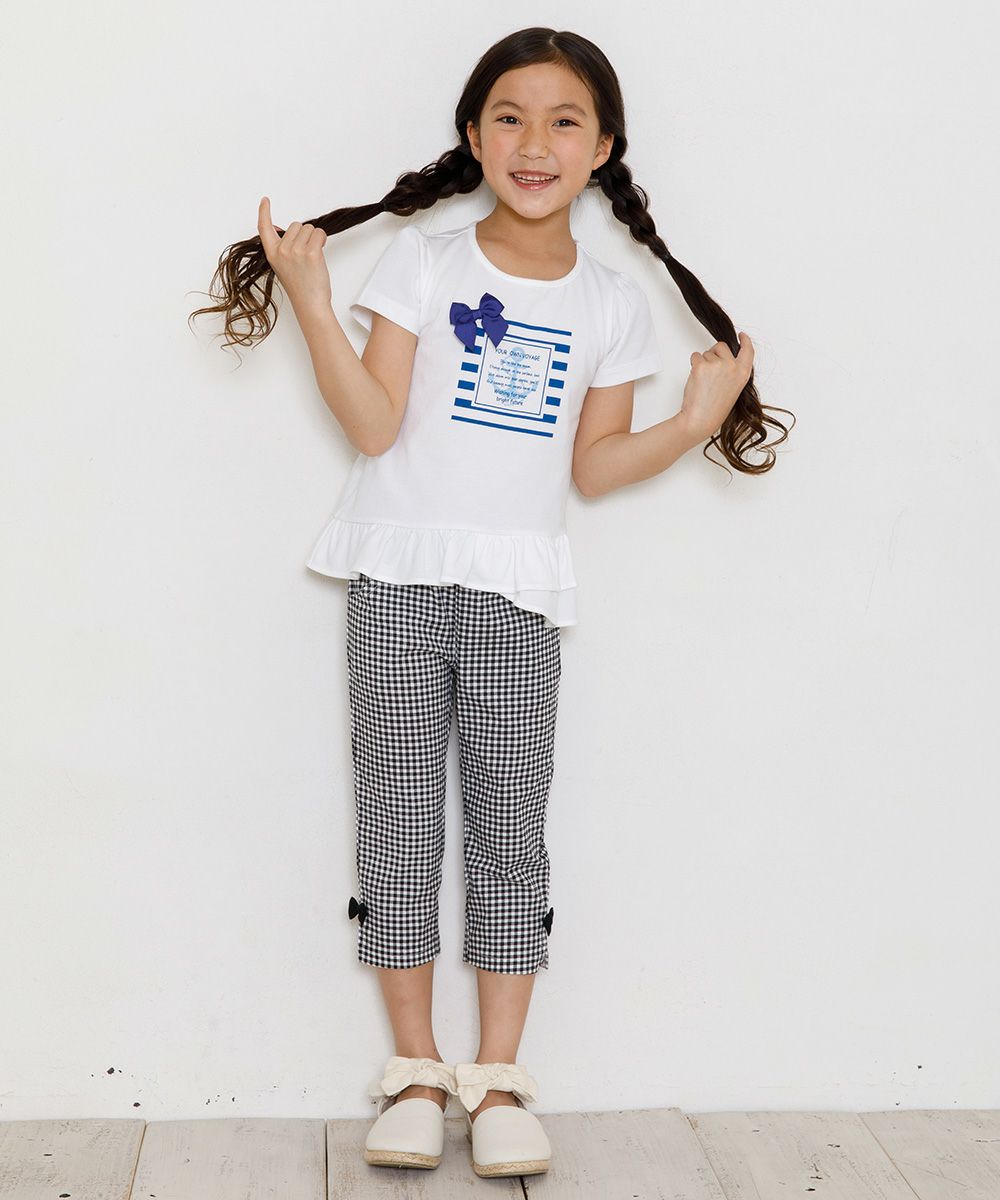 Marine style T -shirt with ribbon & frills Off White model image 2