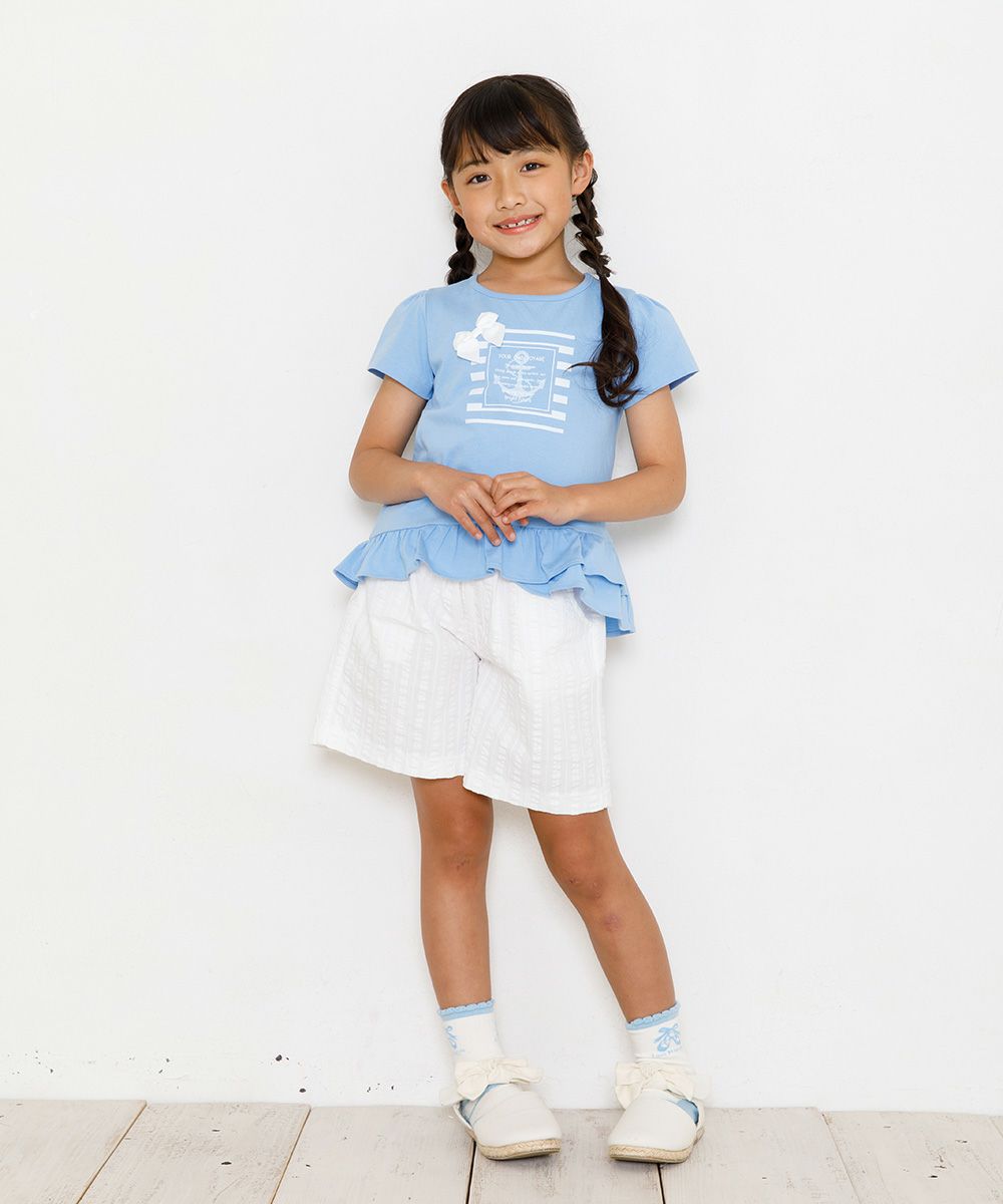 Marine style T -shirt with ribbon & frills Blue model image 2