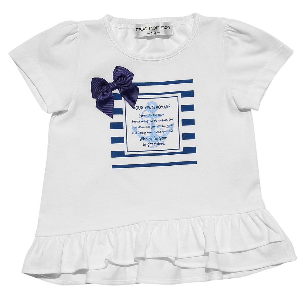 Baby size marine style T -shirt with ribbon & frills Off White front