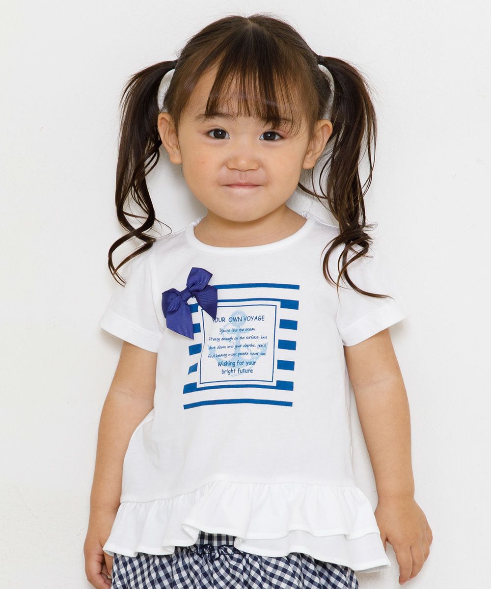 Baby size marine style T -shirt with ribbon & frills Off White model image up