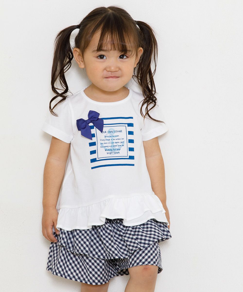 Baby size marine style T -shirt with ribbon & frills Off White model image 2