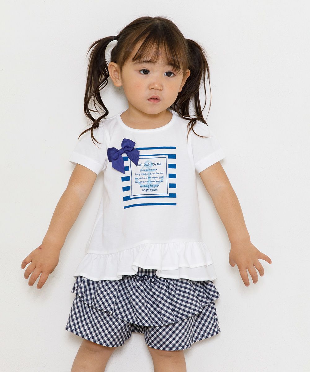 Baby size marine style T -shirt with ribbon & frills Off White model image 3