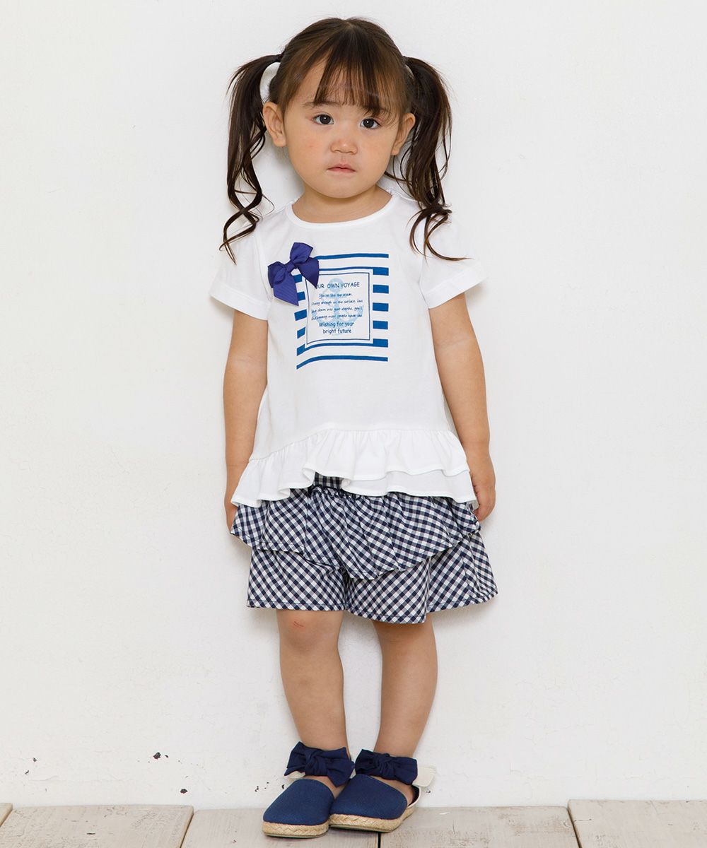 Baby size marine style T -shirt with ribbon & frills Off White model image 4