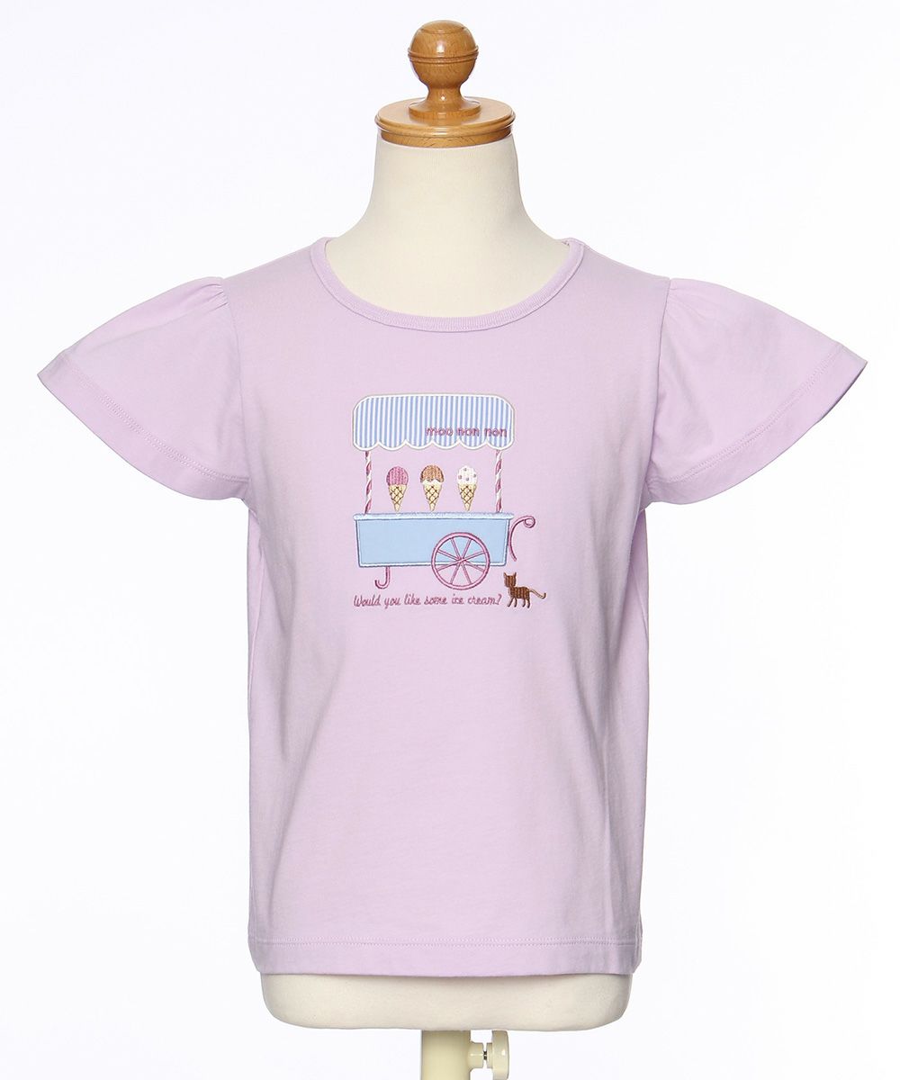 100 % cotton ice cream shop embroidery T -shirt Purple torso