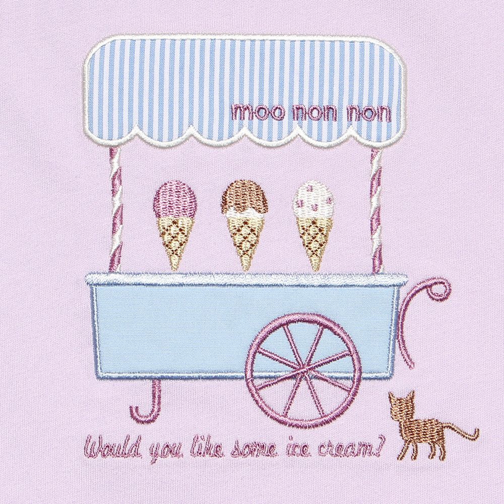 100 % cotton ice cream shop embroidery T -shirt Purple Design point 1