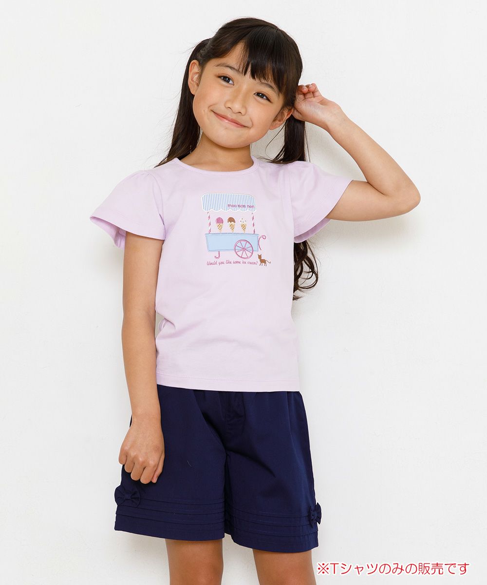 100 % cotton ice cream shop embroidery T -shirt Purple model image 1