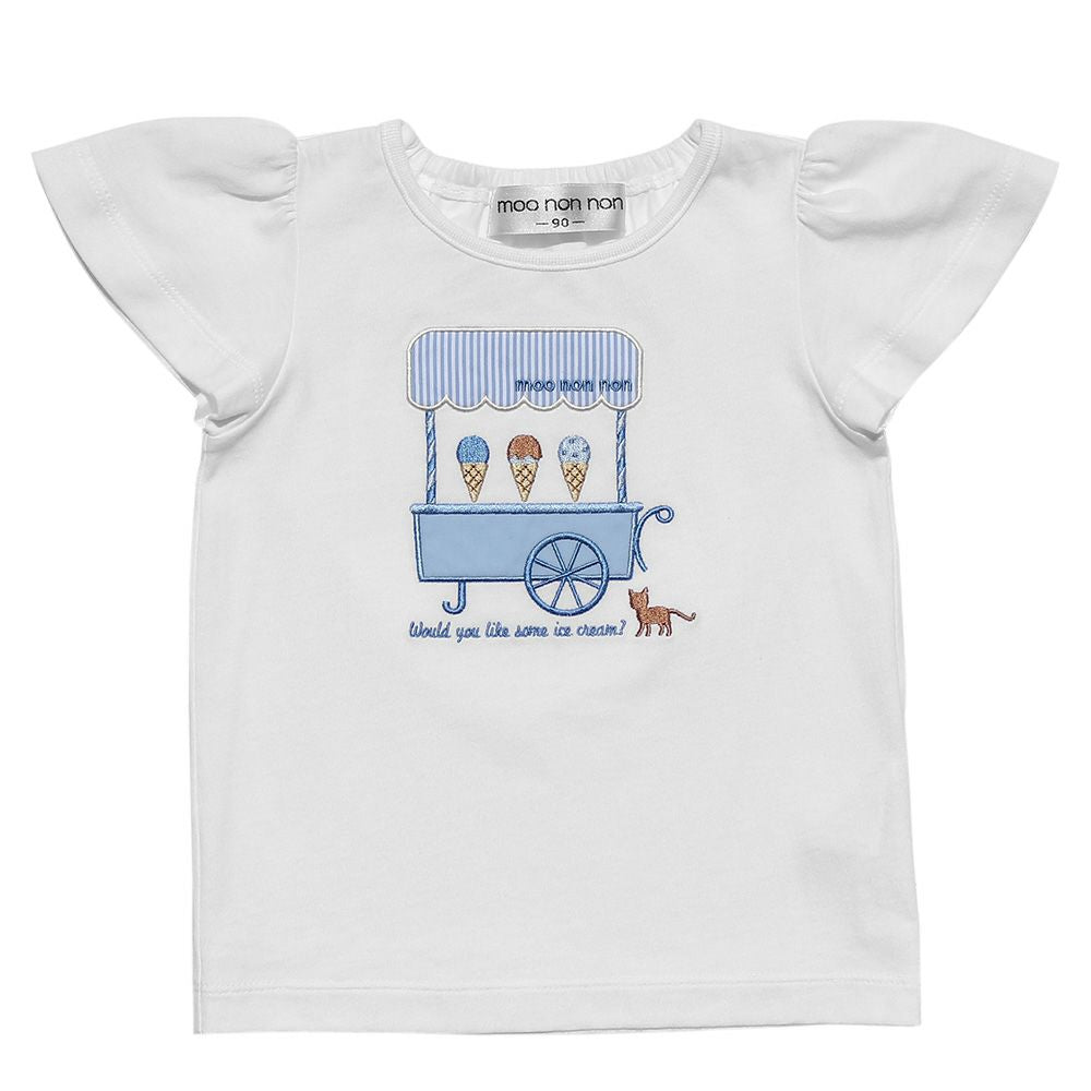 Baby size 100 % cotton ice cream shop embroidery T -shirt Off White front