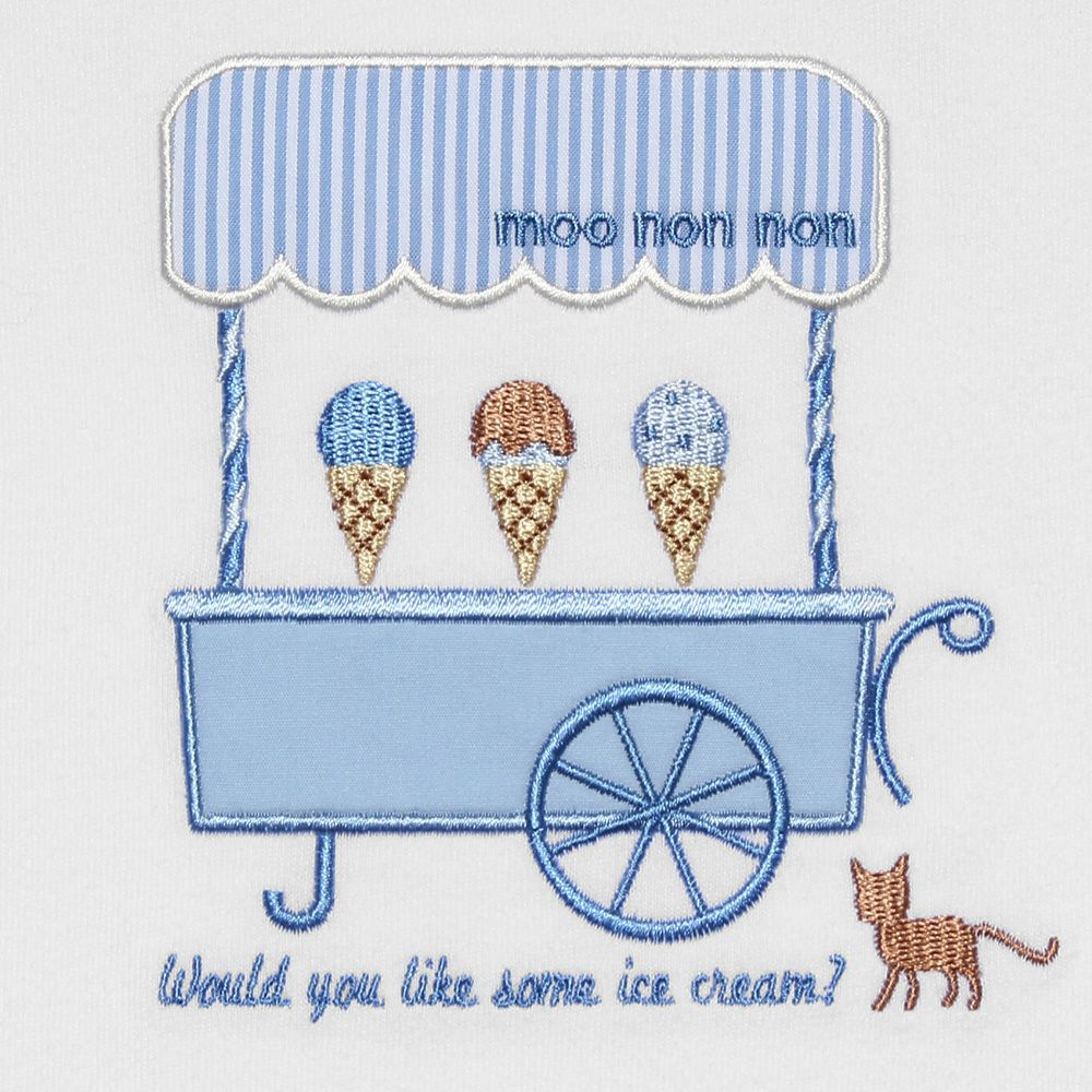 Baby size 100 % cotton ice cream shop embroidery T -shirt Off White Design point 1
