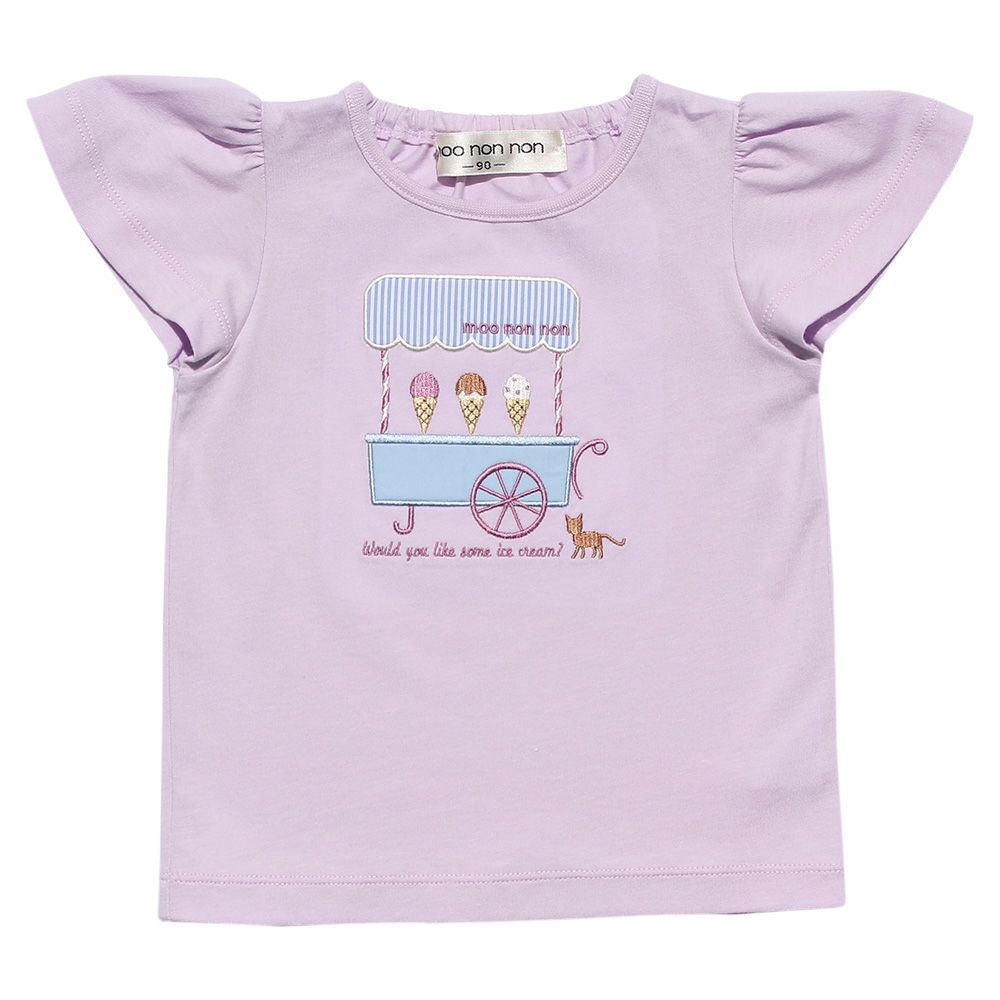 Baby size 100 % cotton ice cream shop embroidery T -shirt Purple front