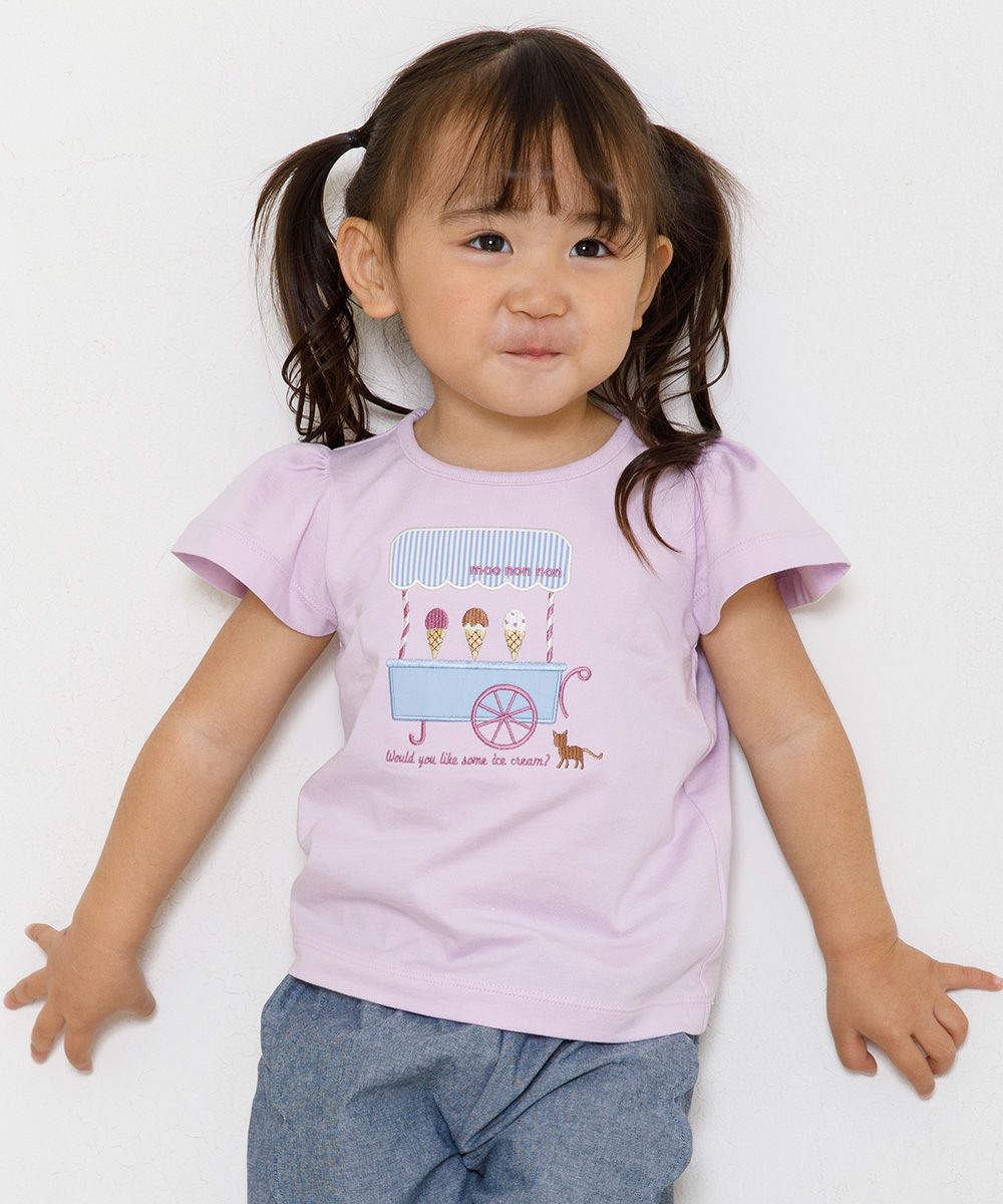 Baby size 100 % cotton ice cream shop embroidery T -shirt Purple model image up