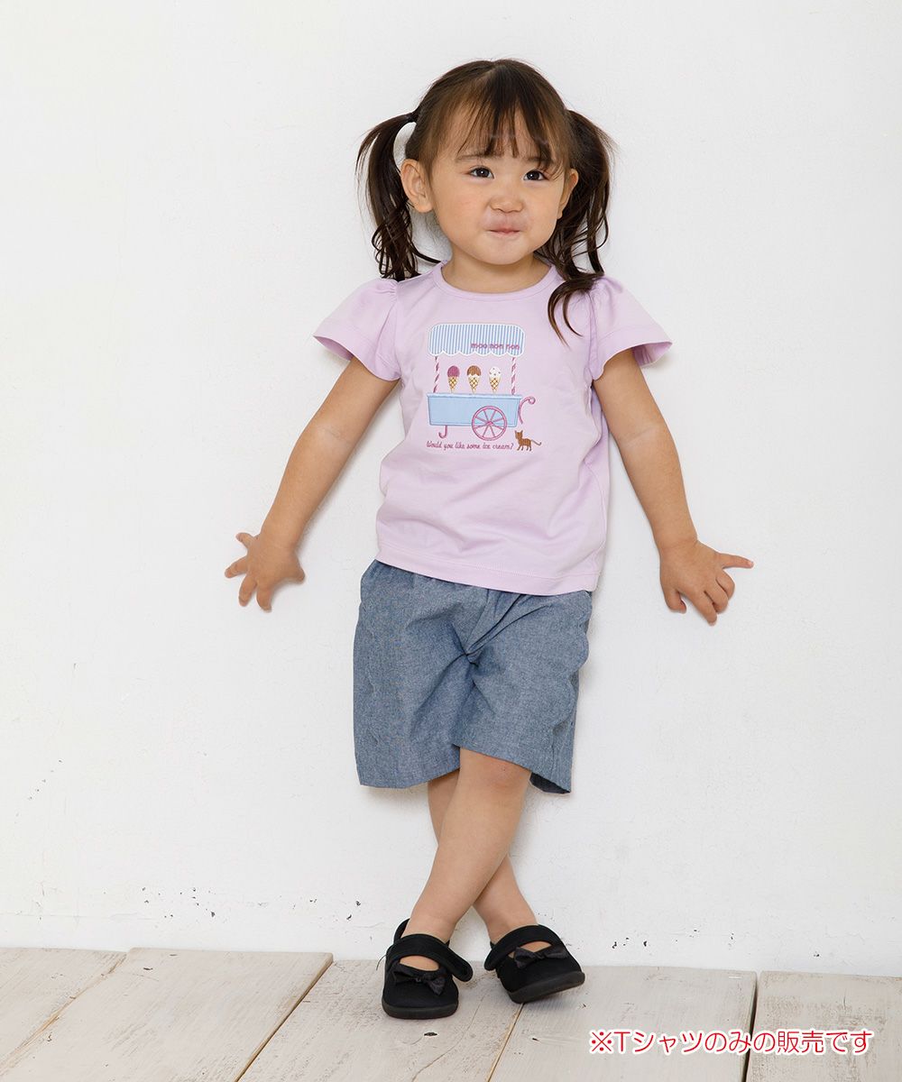 Baby size 100 % cotton ice cream shop embroidery T -shirt Purple model image whole body
