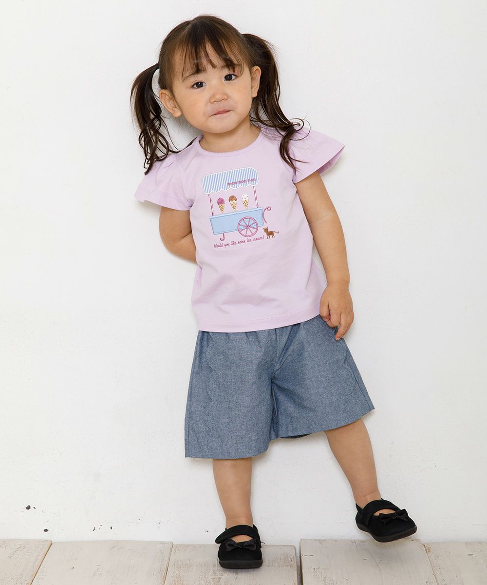 Baby size 100 % cotton ice cream shop embroidery T -shirt Purple model image 2