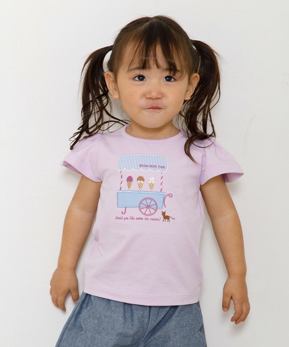 Baby size 100 % cotton ice cream shop embroidery T -shirt Purple model image 3