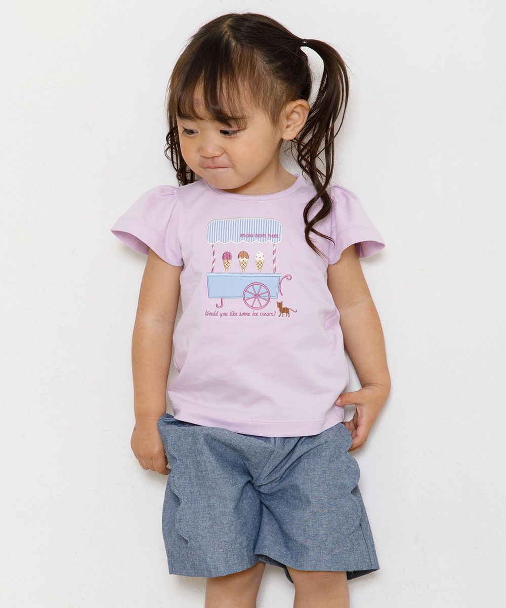 Baby size 100 % cotton ice cream shop embroidery T -shirt Purple model image 4