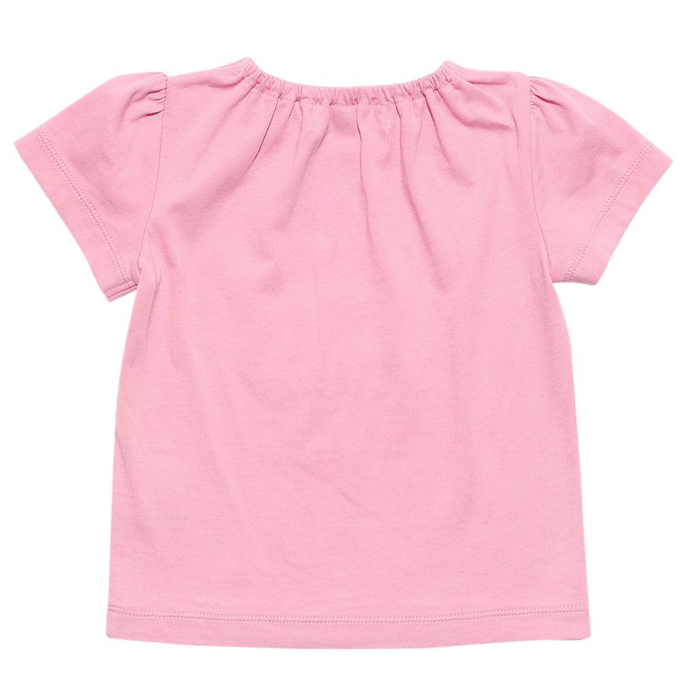 Baby size 100 % cotton T-shirt  with cat patches, musical notes and lace Pink back