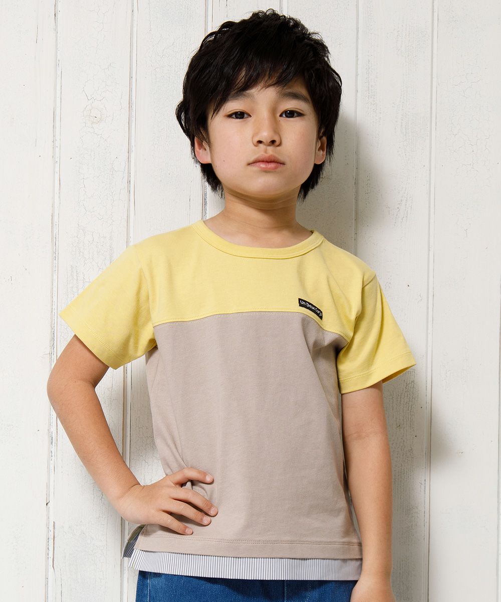 T -shirt with bicolor switching logo vent Yellow model image up