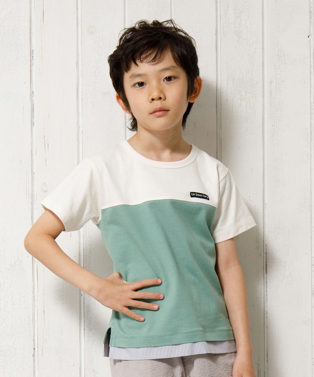 T -shirt with bicolor switching logo vent Ivory model image up