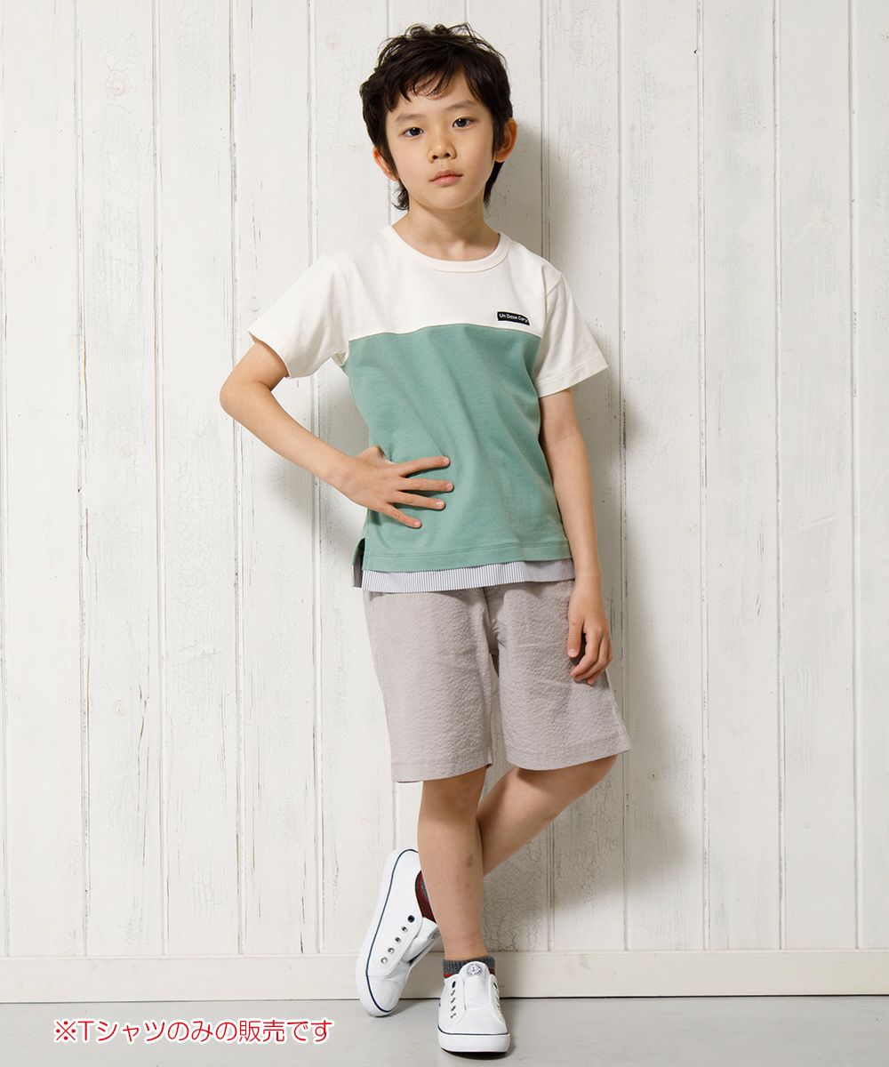 T -shirt with bicolor switching logo vent Ivory model image whole body