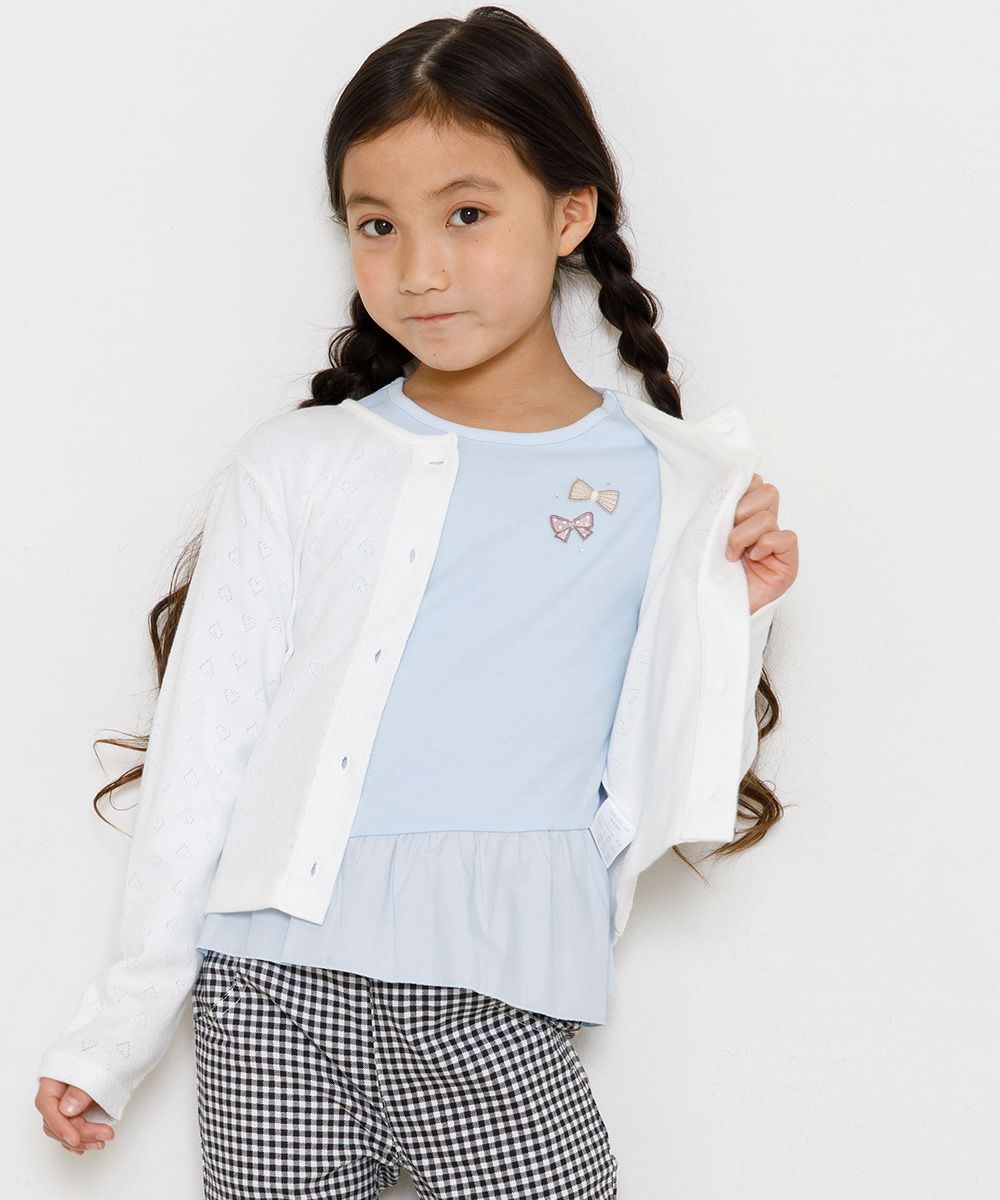 Children's clothing girl 100 % cotton heart pattern cardigan off -white (11) model image 3