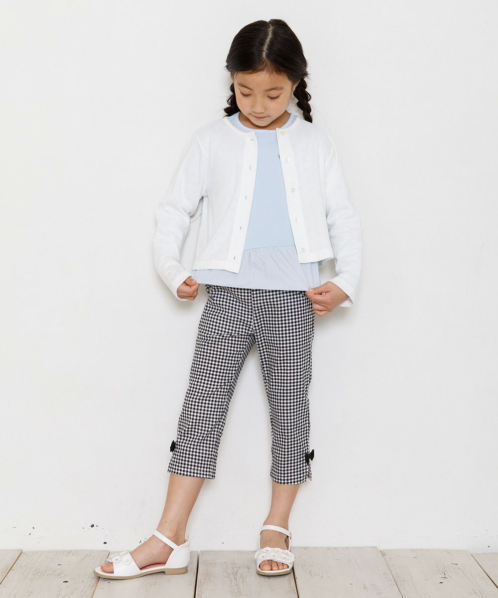 Children's clothing girl 100 % cotton heart pattern cardigan off -white (11) model image 4