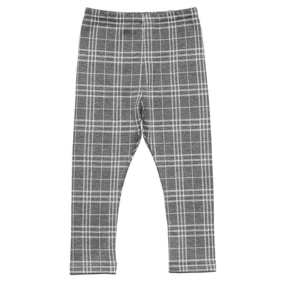 Baby size plaid knit full length pants Charcoal Gray front
