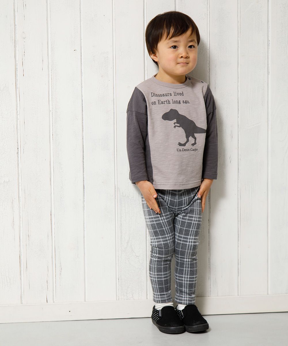 Baby size plaid knit full length pants Charcoal Gray model image 2